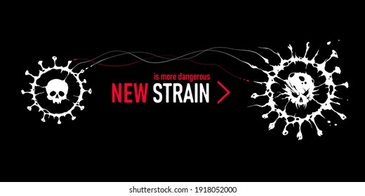 New strain of coronavirus. Mutated variant of COVID. Deadly skull in the viral spiked shell.