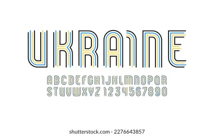 New striped font, alphabet of linear style, capital Latin letters from A to Z and Arab numbers from 0 to 9 for you designs, vector illustration 10EPS