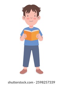 New student reading book standing