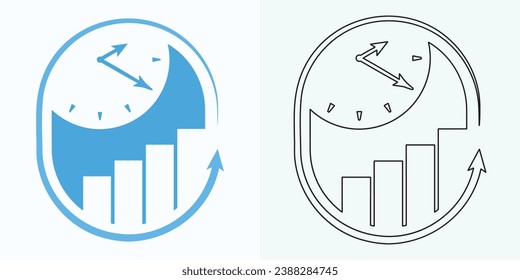 nuevo estilo Icono vectorial plano reloj analógico. Símbolo de la gestión del tiempo, cronómetro con hora, minuto y segunda flecha. Ilustración simple aislada en un fondo blanco.