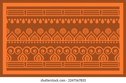New style of decorative border design in vector seamless style. Flat style ornamental border frame with orange theme. Ornate stripe with modern fabric print border, fashion style border with unique.