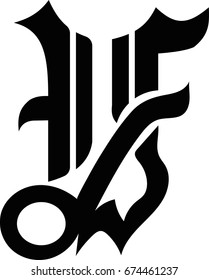 The new style F Alphabet on white background for T-shirt, Cap, Silkscreen, Direct to garment printing and embroidery.