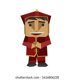 new style flat design: origami; Character illustrations for Chinese New Year; boy