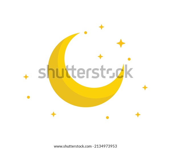New\
style of Golden Moon with cartoon style. Vector of Crescent with\
Stars with 3d style on white background\
illustration.