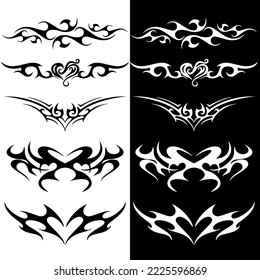 Black fire flames in tribal style with long swirls for tattoo and