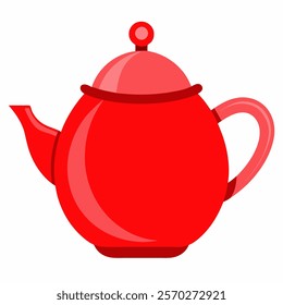 new stylish red teapot on white background