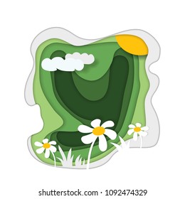 New summer collection background with daisy for poster, banner, fliyer. Paper flowers cut style, shapes. vector illustration. White background. Circuit