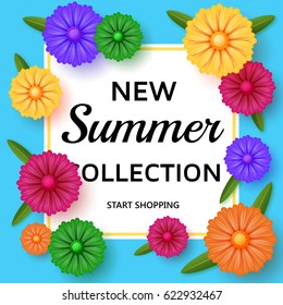 New summer collection background template with flowers. Vector illustration