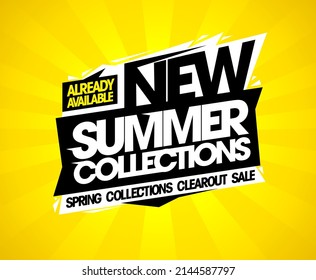 New summer collections already available, spring clearout sale vector web banner template