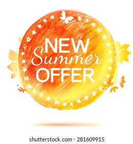 New summer offer drawing circle label. Color transition art. 