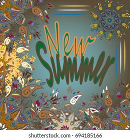 New summer - zentangle inspired art vintage card design with doodle in bright colors