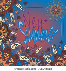 New summer - zentangle inspired art vintage card design with doodle in bright colors