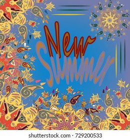 New summer - zentangle inspired art vintage card design with doodle in bright colors