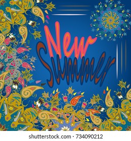 New summer - zentangle inspired art vintage card design with doodle in bright colors