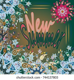 New summer - zentangle inspired art vintage card design with doodle in bright colors