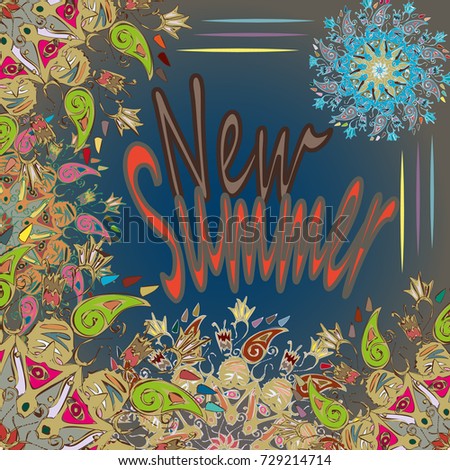 New summer - zentangle inspired art vintage card design with doodle in bright colors