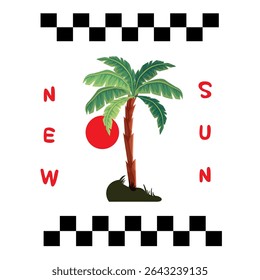 New Sun Geometric Checkerboard Sunrise Graphic Design.
Modern abstract checkerboard sunrise with New Sun text. Great for contemporary t-shirts, motivational themes, and geometric art lovers.