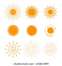 New sun icon set. Isolated on white background. Vector illustration.