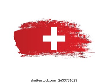 New Switzerland flag with ink paint brush. Swiss grunge stain brush stroke effect on white background