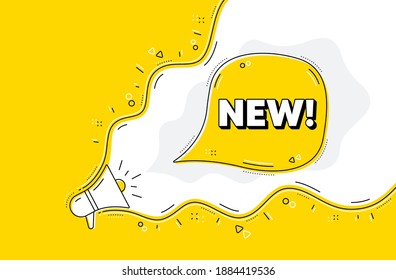 New Symbol. Loudspeaker Alert Message. Special Offer Sign. New Arrival. Yellow Background With Megaphone. Announce Promotion Offer. Arrivals Bubble. Vector