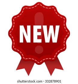 New symbol of product or service red label with a seam and ribbons icon isolated on white background. Status. Vector illustration