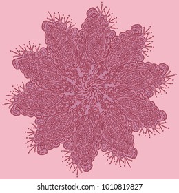 New symmetrical mandala in style zentangle inspired art with doodle. Decorative object can be used for wallpaper, pattern fills, web pages, surface textures.
