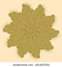 New symmetrical mandala in style zentangle inspired art with doodle. Decorative object can be used for wallpaper, pattern fills, web pages, surface textures.