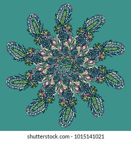 New symmetrical mandala in style zentangle inspired art with doodle. Decorative object can be used for wallpaper, pattern fills, web pages, surface textures.