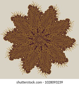 New symmetrical mandala in style zentangle inspired art with doodle. Decorative object can be used for wallpaper, pattern fills, web pages, surface textures.
