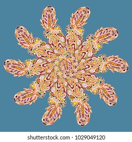 New symmetrical mandala in style zentangle inspired art with doodle. Decorative object can be used for wallpaper, pattern fills, web pages, surface textures.
