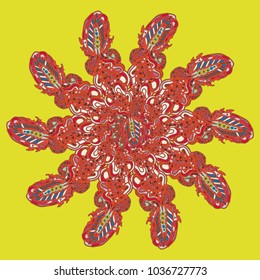 New symmetrical mandala in style zentangle inspired art with doodle. Decorative object can be used for wallpaper, pattern fills, web pages, surface textures.