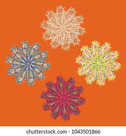 New symmetrical mandala in style zentangle inspired art with doodle. Decorative object can be used for wallpaper, pattern fills, web pages, surface textures.