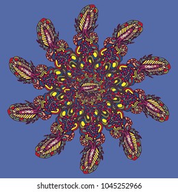 New symmetrical mandala in style zentangle inspired art with doodle. Decorative object can be used for wallpaper, pattern fills, web pages, surface textures.