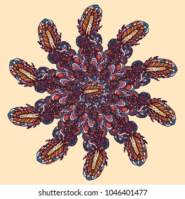 New symmetrical mandala in style zentangle inspired art with doodle. Decorative object can be used for wallpaper, pattern fills, web pages, surface textures.