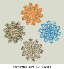 New symmetrical mandala in style zentangle inspired art with doodle. Decorative object can be used for wallpaper, pattern fills, web pages, surface textures.