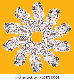 New symmetrical mandala in style zentangle inspired art with doodle. Decorative object can be used for wallpaper, pattern fills, web pages, surface textures.