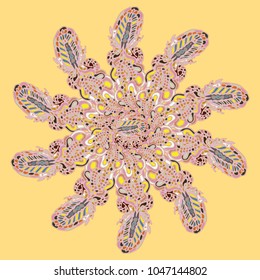 New symmetrical mandala in style zentangle inspired art with doodle. Decorative object can be used for wallpaper, pattern fills, web pages, surface textures.