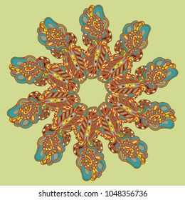 New symmetrical mandala in style zentangle inspired art with doodle. Decorative object can be used for wallpaper, pattern fills, web pages, surface textures.