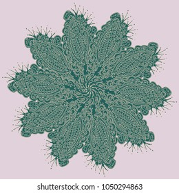 New symmetrical mandala in style zentangle inspired art with doodle. Decorative object can be used for wallpaper, pattern fills, web pages, surface textures.