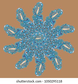 New symmetrical mandala in style zentangle inspired art with doodle. Decorative object can be used for wallpaper, pattern fills, web pages, surface textures.
