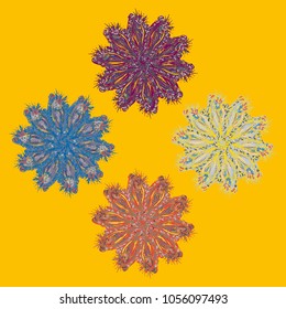 New symmetrical mandala in style zentangle inspired art with doodle. Decorative object can be used for wallpaper, pattern fills, web pages, surface textures.