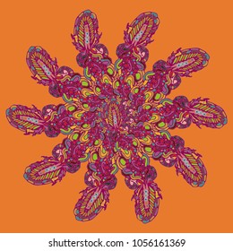 New symmetrical mandala in style zentangle inspired art with doodle. Decorative object can be used for wallpaper, pattern fills, web pages, surface textures.