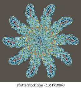 New symmetrical mandala in style zentangle inspired art with doodle. Decorative object can be used for wallpaper, pattern fills, web pages, surface textures.