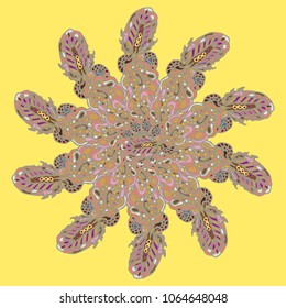 New symmetrical mandala in style zentangle inspired art with doodle. Decorative object can be used for wallpaper, pattern fills, web pages, surface textures.