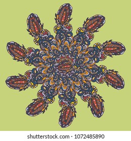 New symmetrical mandala in style zentangle inspired art with doodle. Decorative object can be used for wallpaper, pattern fills, web pages, surface textures.