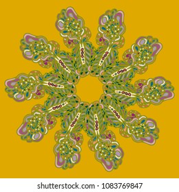 New symmetrical mandala in style zentangle inspired art with doodle. Decorative object can be used for wallpaper, pattern fills, web pages, surface textures.