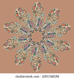 New symmetrical mandala in style zentangle inspired art with doodle. Decorative object can be used for wallpaper, pattern fills, web pages, surface textures.