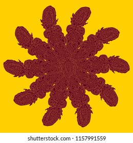 New symmetrical mandala in style zentangle inspired art with doodle. Decorative object can be used for wallpaper, pattern fills, web pages, surface textures.
