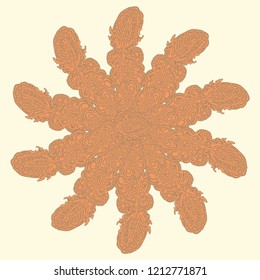 New symmetrical mandala in style zentangle inspired art with doodle. Decorative object can be used for wallpaper, pattern fills, web pages, surface textures.