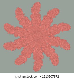 New symmetrical mandala in style zentangle inspired art with doodle. Decorative object can be used for wallpaper, pattern fills, web pages, surface textures.